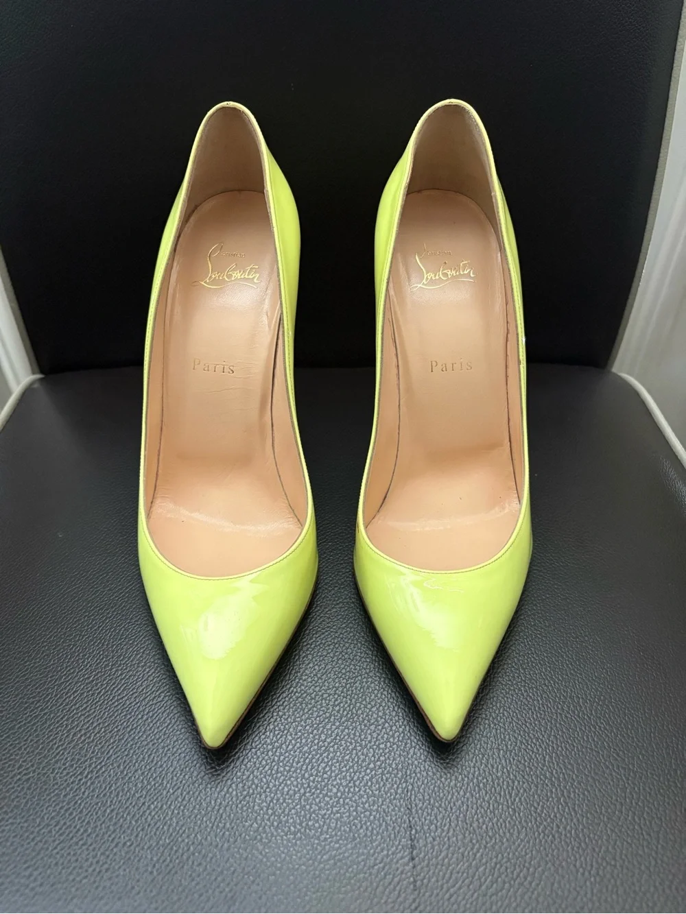 Christian Louboutin So Kate Neon Yellow Patent Pointed Toe Pumps 120mm